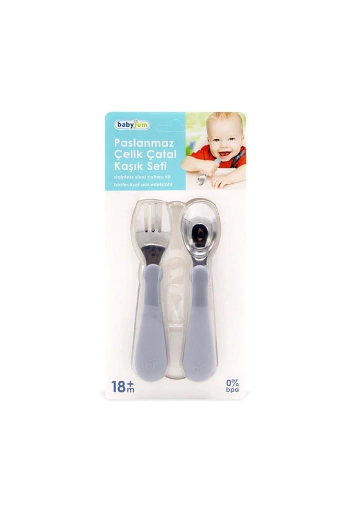 BabyJem Paslanmaz Çelik Çatal Kaşık Seti 522 Gri - Görsel 5