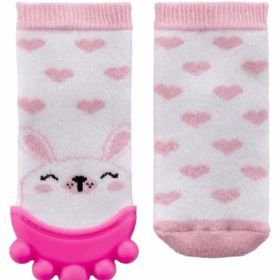 BabyJem Silikon Diş Kaşıyıcılı Havlu Bebek Çorap Pembe