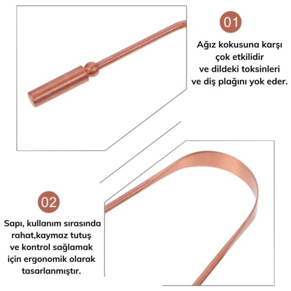Bakır Oil Pulling Yağ Çekme Dil Plak Temizleme Aleti Dil Fırçası Sıyırıcı Dil Kaşığı (K0) - Görsel 5