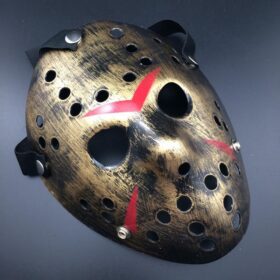 Bakır Renk Kırmızı Çizgili Tam Yüz Hokey Jason Maskesi Hannibal Maskesi (K0)