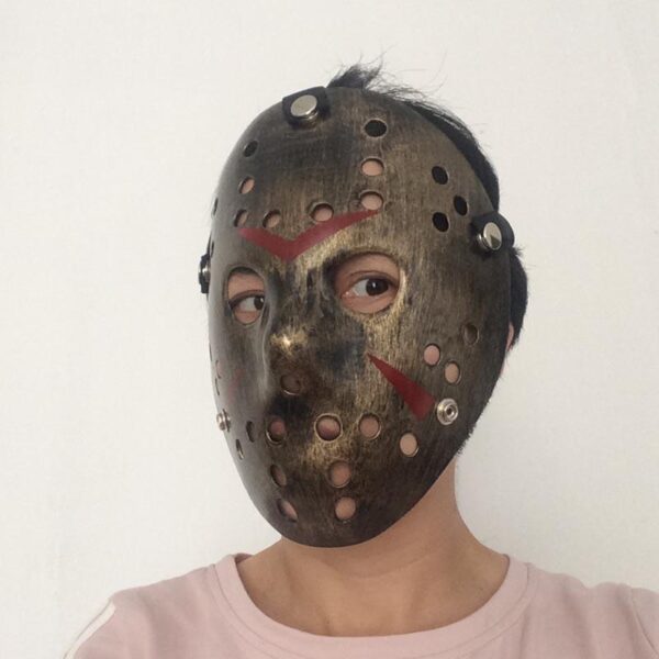 Bakır Renk Kırmızı Çizgili Tam Yüz Hokey Jason Maskesi Hannibal Maskesi (K0) - Görsel 3