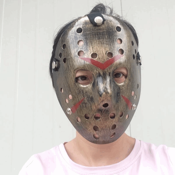 Bakır Renk Kırmızı Çizgili Tam Yüz Hokey Jason Maskesi Hannibal Maskesi - Görsel 4