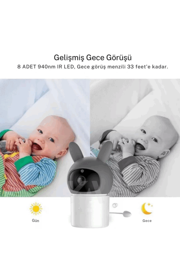Bebek Kamerası Kumandalı Monitörlü Karşılıklı Konuşma Özellikli , Hatırlatıcılı Ip Bebek Kamerası - Görsel 2