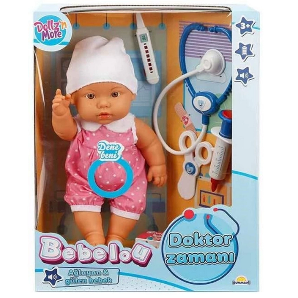 Bebelou Doktor Zamanı Sesli Bebek Seti 35 cm - Görsel 3