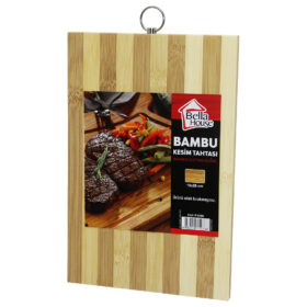 BEYAZ ÇİZGİLİ BAMBU KESİM PANO METAL KULPLU 18X28CM (K0)