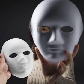 Beyaz Renk Boyanabilir Anonim Tam Yüz Cosplay Maske 24x18 cm (K0)