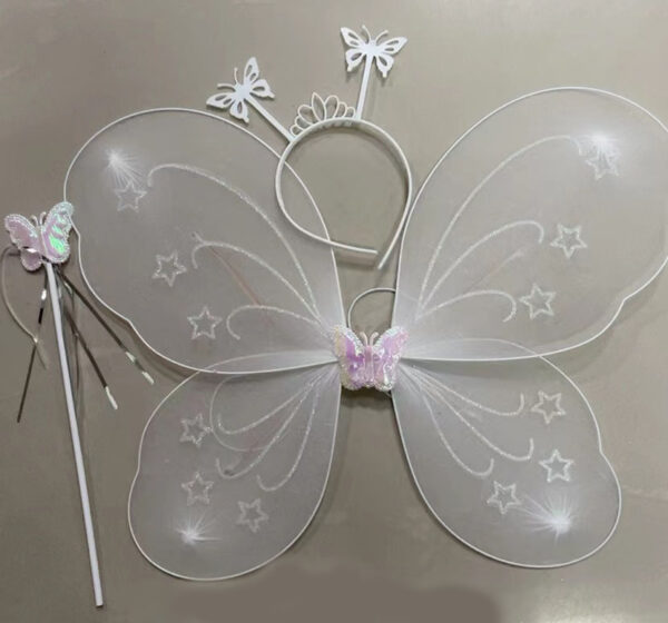 Beyaz Renk Kelebek Kanadı Tacı ve Sopası 50x37 cm (K0)