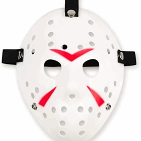 Çocuk Beyaz Renk Kırmızı Çizgili Tam Yüz Hokey Jason Maskesi Hannibal Maskesi