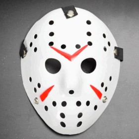 Beyaz Renk Kırmızı Çizgili Tam Yüz Hokey Jason Maskesi Hannibal Maskesi