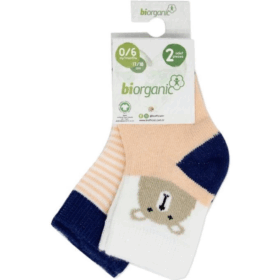 Bibaby Biorganic Hello Teddy Bear 2'Li Kız Çorap 68404 Somon