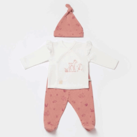 Bibaby Biorganic Waffle Deer And Bird Bebek 3'Lü Set 58034 Ekru Gül Kurusu