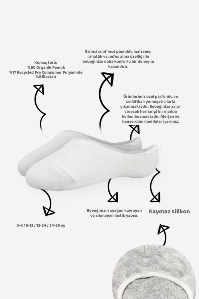Bistyle 6lı Silikonlu Babet Soket Çorap BS6200 Gri - Görsel 2