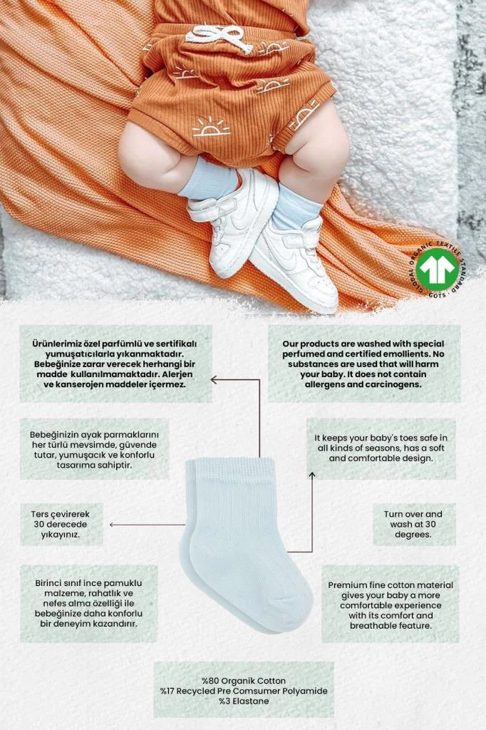 Bistyle Organik 2li Puan Derby Penye Soket Çorap BS2000 Mavi Ekru - Görsel 2