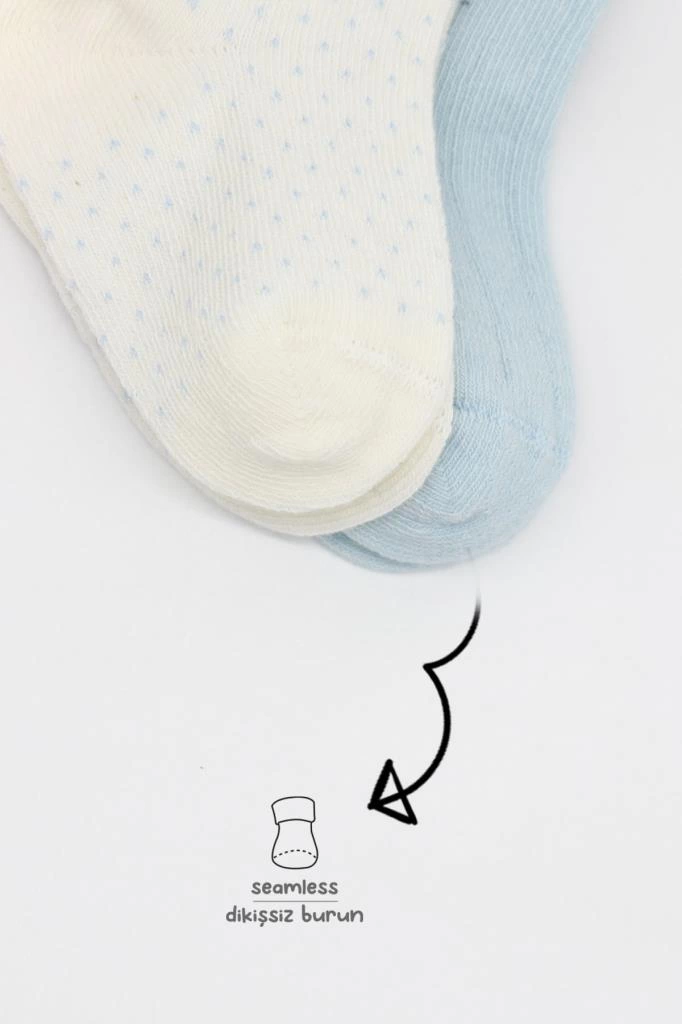 Bistyle Organik 2li Puan Derby Penye Soket Çorap BS2000 Mavi Ekru - Görsel 4