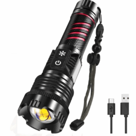 Br-6800 Zoomlu 30w  El Feneri Cob Led 8 Fonksiyonlu C-tip Şarj Edilebilir Powerbank Taktik El Feneri