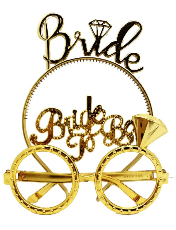 Bride Yazılı Taç ve Bride To Be Yazılı Gözlük Seti Altın Renk (K0)