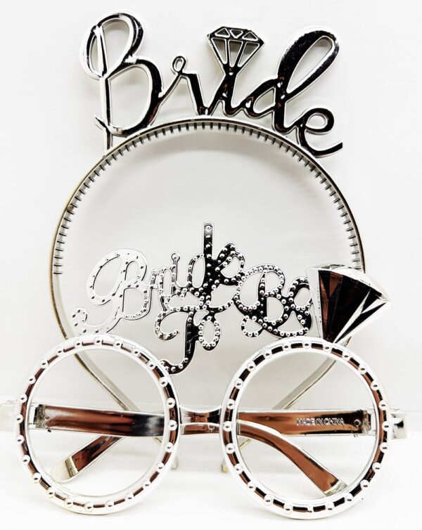 Bride Yazılı Taç ve Bride To Be Yazılı Gözlük Seti Gümüş Renk (K0)