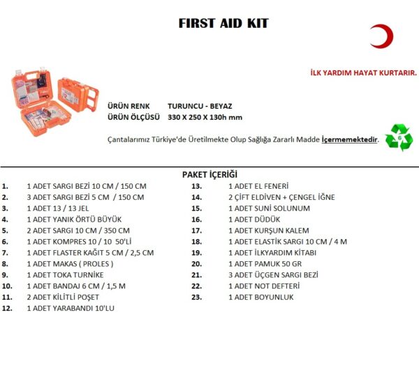 Büyük Boy İlk Yardım Seti First Aid Kit (K0) - Görsel 2
