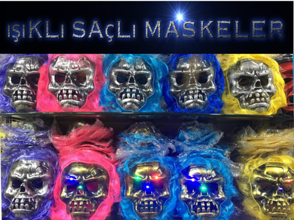 Cadılar Bayramı Işıklı Halloween Kuru Kafa Maskesi 1 Adet karışık Renk (K0)