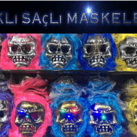 Cadılar Bayramı Işıklı Halloween Kuru Kafa Maskesi 1 Adet Karışık Renk