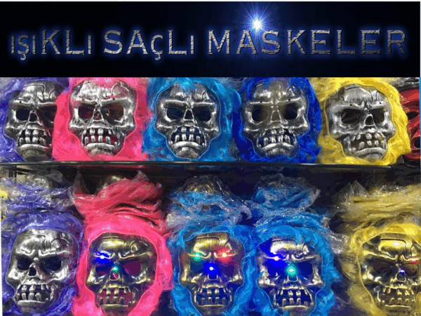 Cadılar Bayramı Işıklı Halloween Kuru Kafa Maskesi 1 Adet Karışık Renk