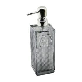 CAM KARE - ŞEFFAF ŞİŞE--BUZLU NOKTA DESEN SIVI SABUNLUK 450ML GÜMÜŞ PLASTİK POMPA (K0)