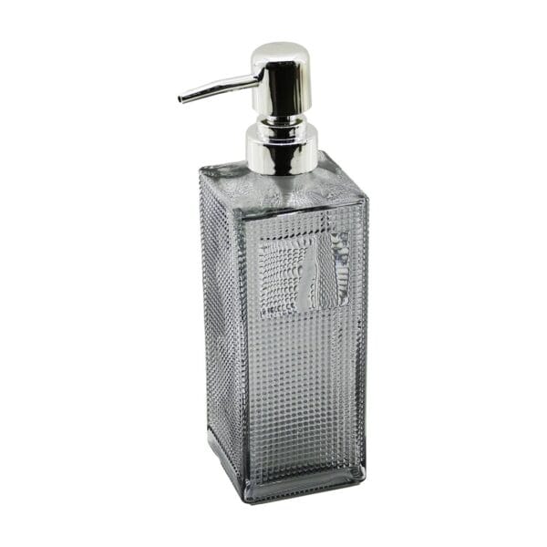 CAM KARE - ŞEFFAF ŞİŞE--BUZLU NOKTA DESEN SIVI SABUNLUK 450ML GÜMÜŞ PLASTİK POMPA (K0)