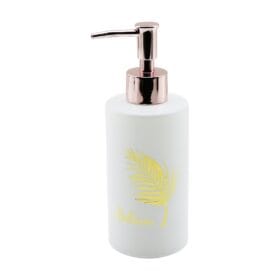 CAM  YUVARLAK - BEYAZ ŞİŞE--GOLD YAPRAK DESEN SIVI SABUNLUK 350ML BRONZ PLASTİK POMPA (K0)
