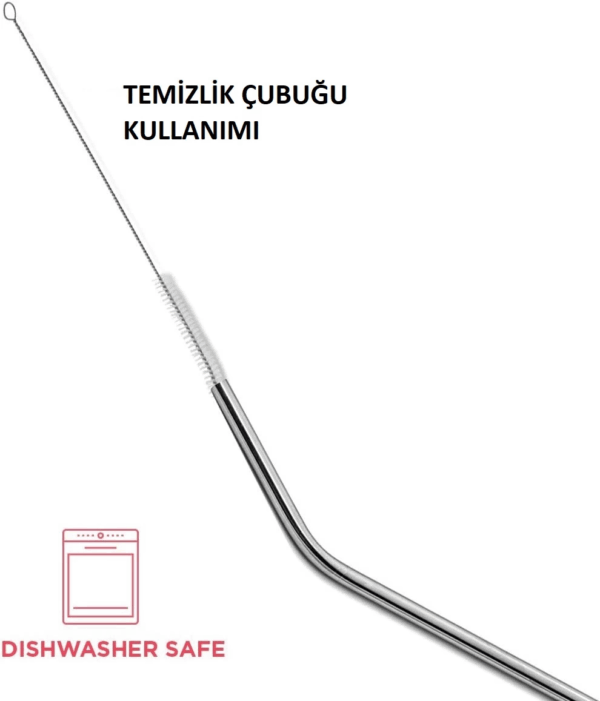 Çelik Pipet Paslanmaz Çelik Metal Meşrubat Pipeti Ve Pipet Temizleme Fırçası Seti 5 Parça - Görsel 4