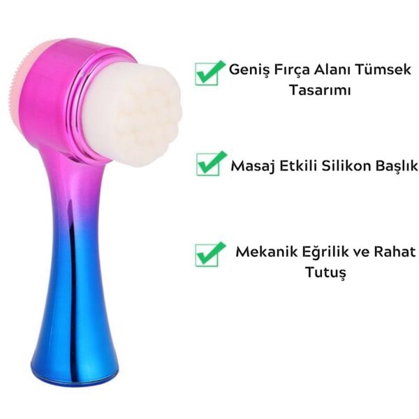 Çift İşlevli Renkli Cilt Yüz Temizleme Fırçası Peeling Masaj Etkili Gözenek Temizleyici Alet (K0) - Görsel 3