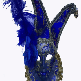 Çıngıraklı Dekoratif Tüylü Seramik Maske Mavi Renk