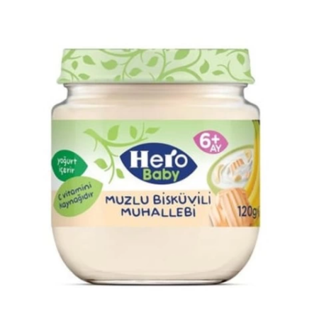 Çocuk Eğitici Gelişim Hero Baby Muzlu Bisküvili Muhallebi Kavanoz Mama 120 Gr