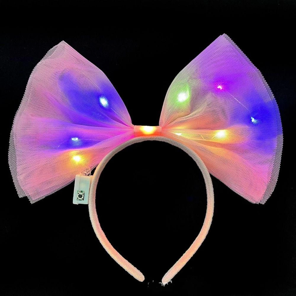 Çocuk Rengarenk Led Işıklı Fiyonk Şekilli Tül Parti Tacı Pembe Renk 25x25 cm - Görsel 3