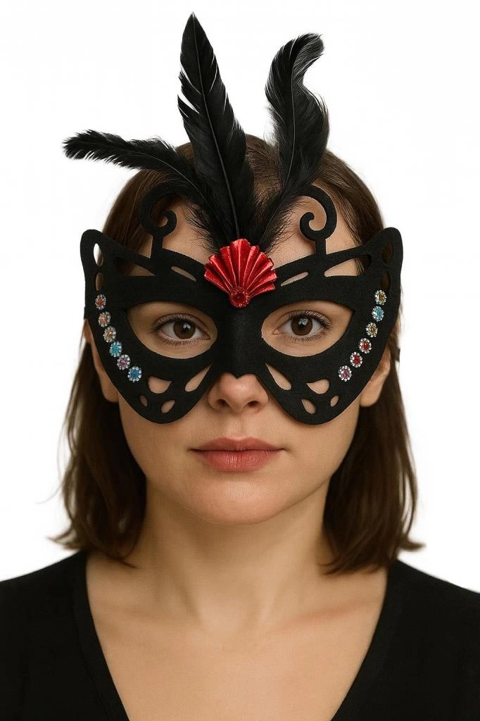 Çocuk Siyah Renk Siyah Süet Kaplama Tüylü Kelebek Figür Parti Maskesi 24x18 cm - Görsel 3