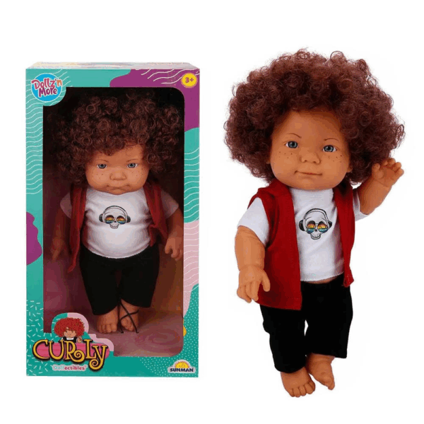 Çocuk Curly Bebek Tulumlu Elbiseli Et Bebek 35 cm - Görsel 2