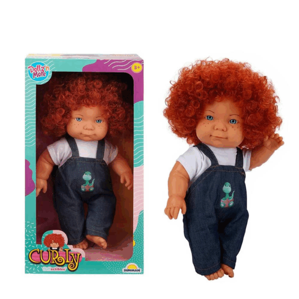 Çocuk Curly Bebek Tulumlu Elbiseli Et Bebek 35 cm - Görsel 3