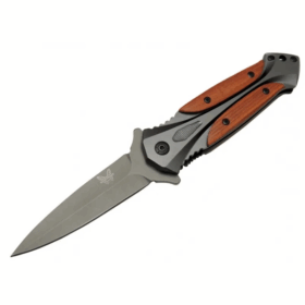 Da27b Gri Sivri Kamp Çakı 20cm - Yarı Otomatik, Kemerlikli, Kutulu, Ahşap - Metal Sap
