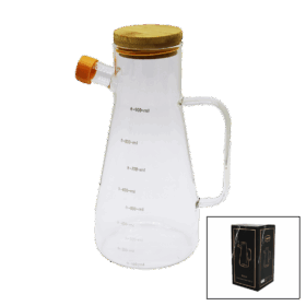 DAMLATMAZ CAM YAĞDANLIK BAMBU KAPAKLI ÖLÇEKLİ 900ML (K0)