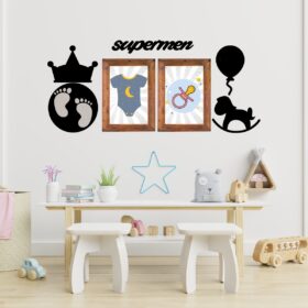 DECO103 Supermen Dekoratif Duvar Süsü Tablo Aksesuar Ahşap Tasarım Hediye Pano Sticker Seti (K0)