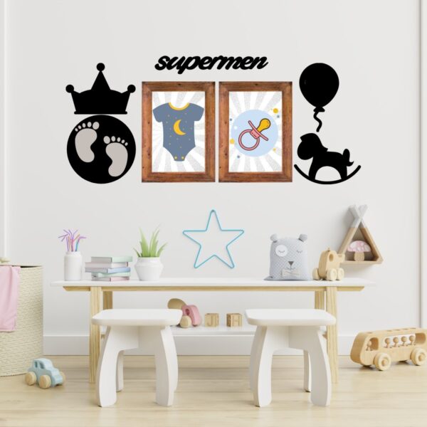 DECO103 Supermen Dekoratif Duvar Süsü Tablo Aksesuar Ahşap Tasarım Hediye Pano Sticker Seti (K0) - Görsel 2