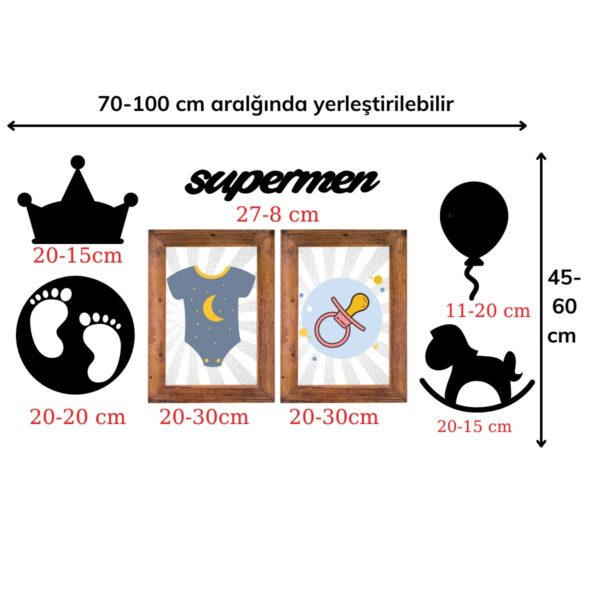 DECO103 Supermen Dekoratif Duvar Süsü Tablo Aksesuar Ahşap Tasarım Hediye Pano Sticker Seti (K0) - Görsel 3
