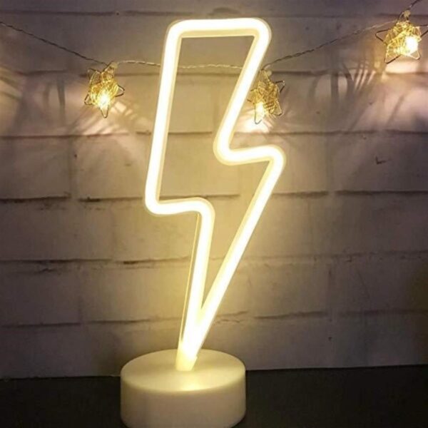 Dekoratif Şimşek Şeklinde Pilli Neon Led Lamba Süs Masa Lambası (K0) - Görsel 5