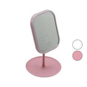 DİKDÖRTGEN LEDLİ - USB ŞARJLI MAKYAJ AYNASI 90° TAKILIK SEPETLİ AYAK RENKLİ PLS 13.5X18.5CM (K0)