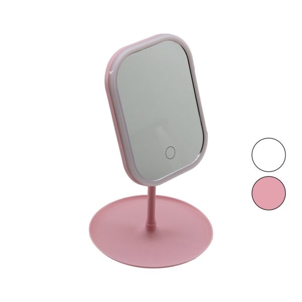 DİKDÖRTGEN LEDLİ - USB ŞARJLI MAKYAJ AYNASI 90° TAKILIK SEPETLİ AYAK RENKLİ PLS 13.5X18.5CM (K0)