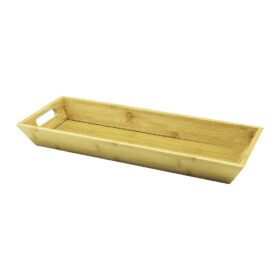 DİKDÖRTGEN ÇİFT KULPLU AHŞAP BAMBU SUNUM TEPSİSİ =16X40CM - DERİN=4CM (K0)