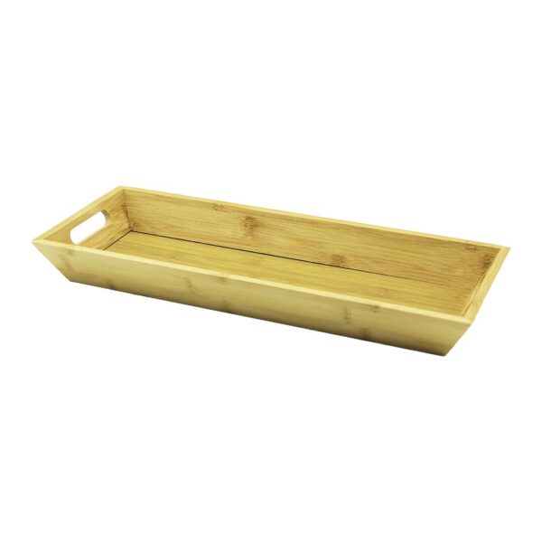 DİKDÖRTGEN ÇİFT KULPLU AHŞAP BAMBU SUNUM TEPSİSİ =16X40CM - DERİN=4CM (K0)