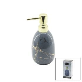 DİKEY TOMBUL GRİ MERMER DESEN SERAMİK SIVI SABUNLUK GOLD KAPAK (K0)