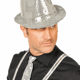 Disko Star Gümüş Payetli Fötr Şapka Yetişkin Boy