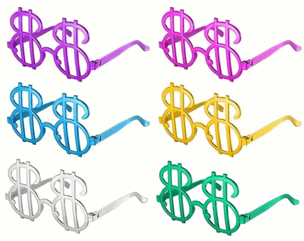 Dolar Şekilli Metalize Parti Gözlüğü 6 Adet - Görsel 2