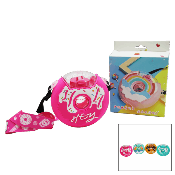 DONUT MODELİ RENKLİ MİKA KRİSTAL SULUK MATARA PİPETLİ - ASKILI 380ML (K0)